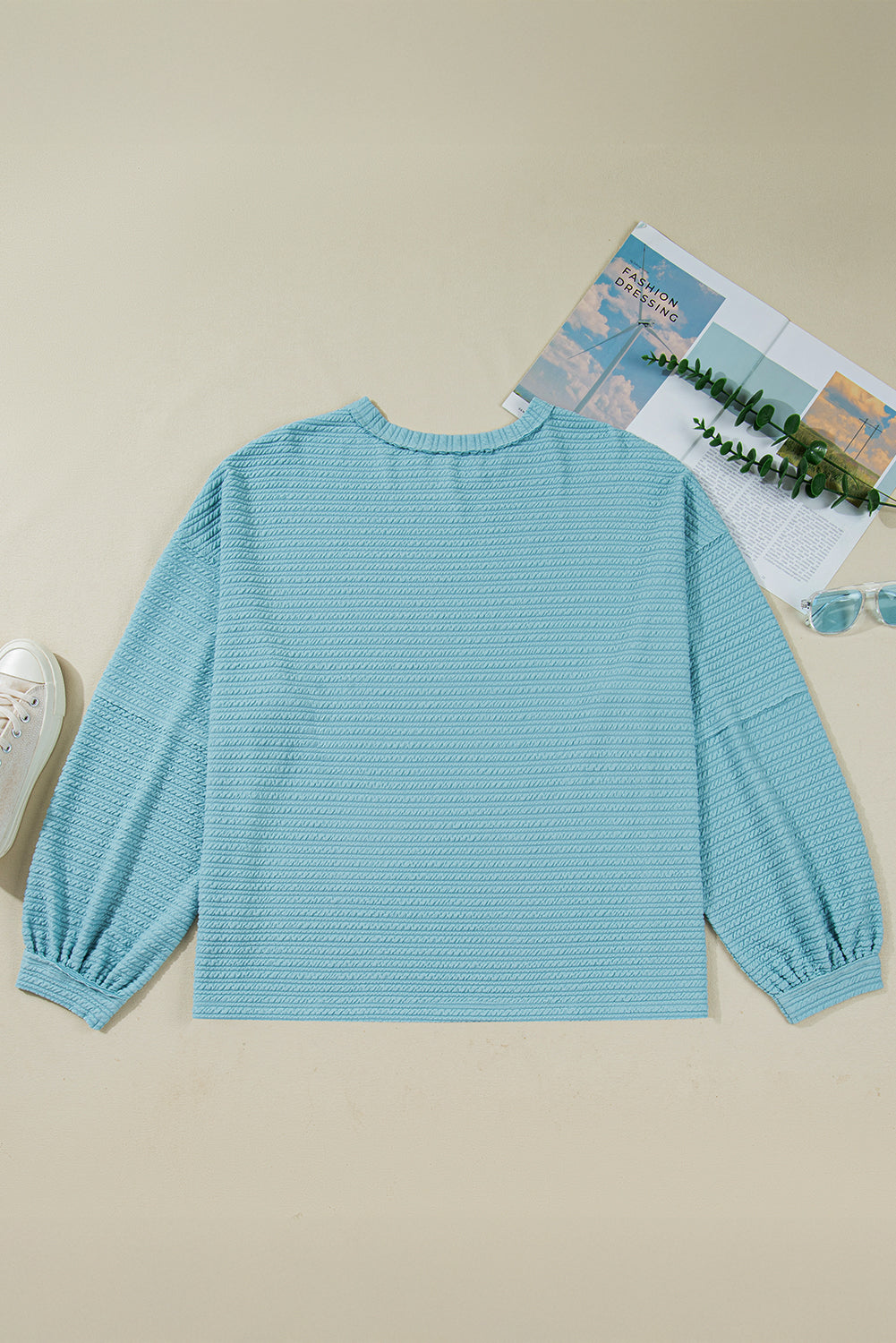 Light Blue Textured Drop Shoulder Plus Size Knit Top