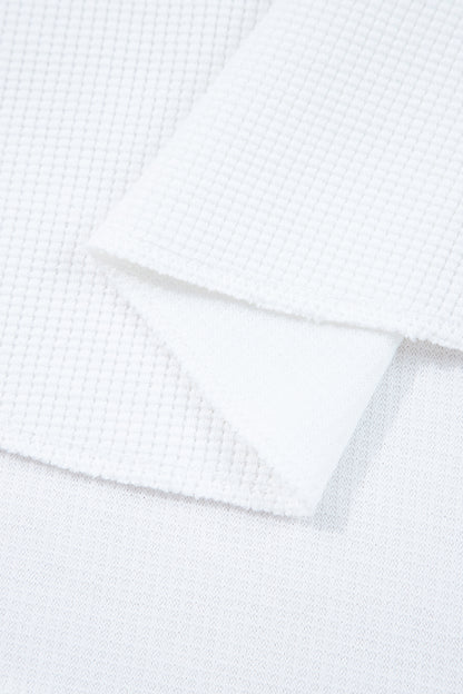 White Solid Color Waffle Ribbed Patchwork Dolman Sleeve Oversize Knit Top