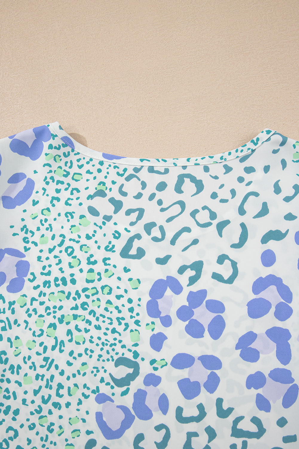 Sky Blue Leopard Layered Ruffle Short Sleeve Casual Blouse