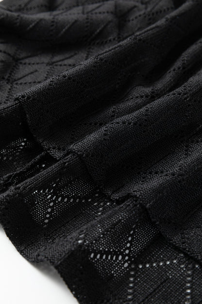 Sky Blue Pointelle Rhombus Knit Plus Size V Neck Loose Top