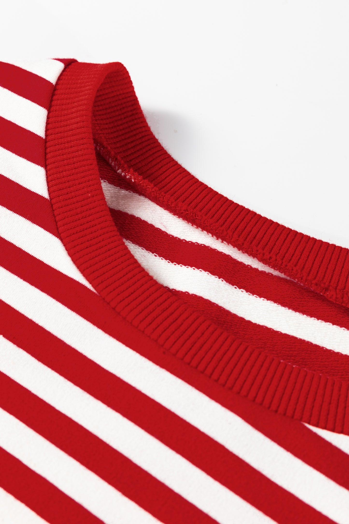 Racing Red Striped Print Drop Shoulder Lace Trim Bracelet Sleeve Loose Top