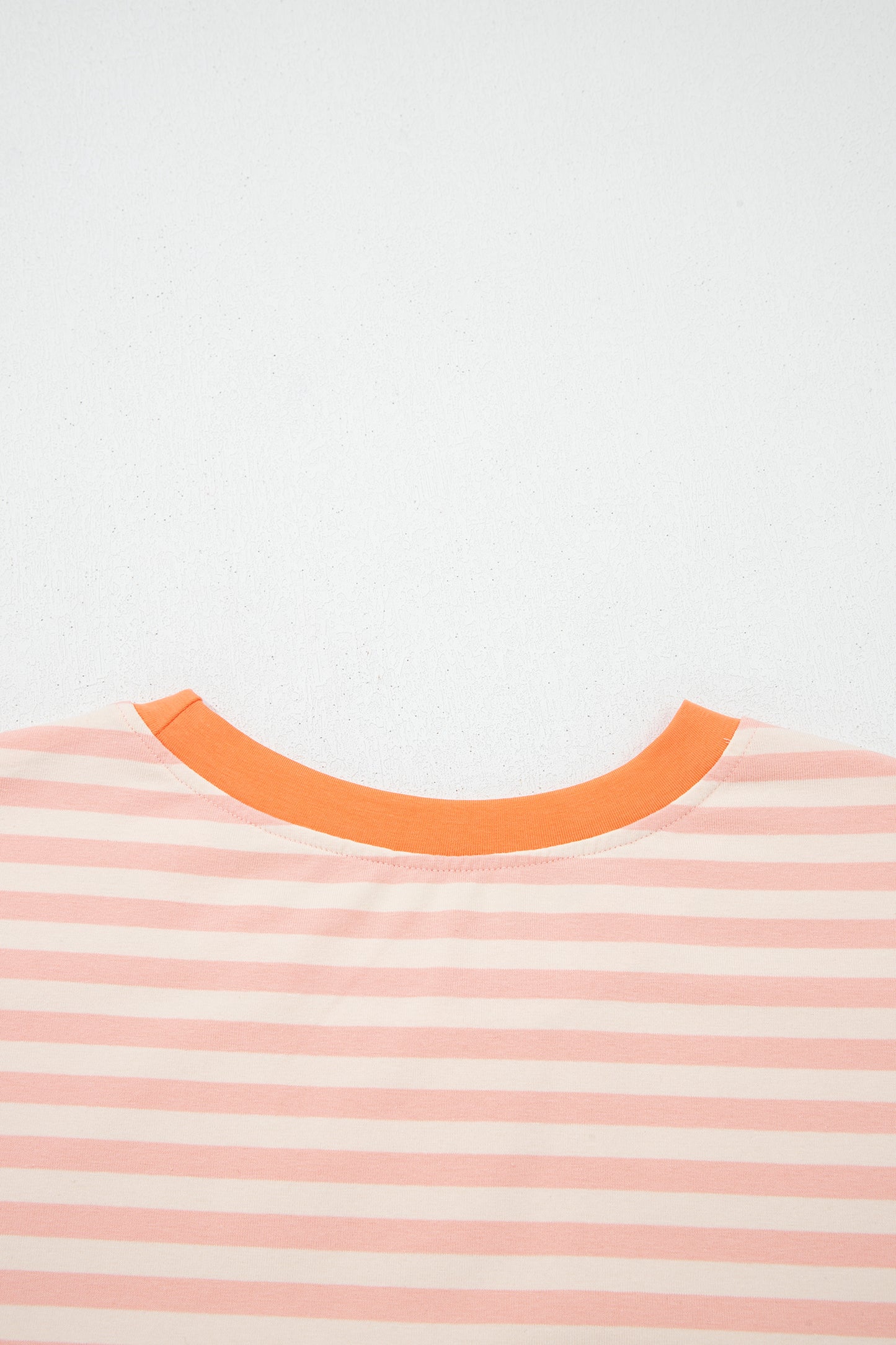 Pink Stripe Contrast Neck Loose Tee and Drawstring Shorts Set