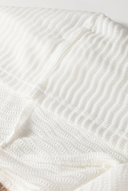 Khaki Stripe Buttoned V Neck Textured Hooded Plus Size Top