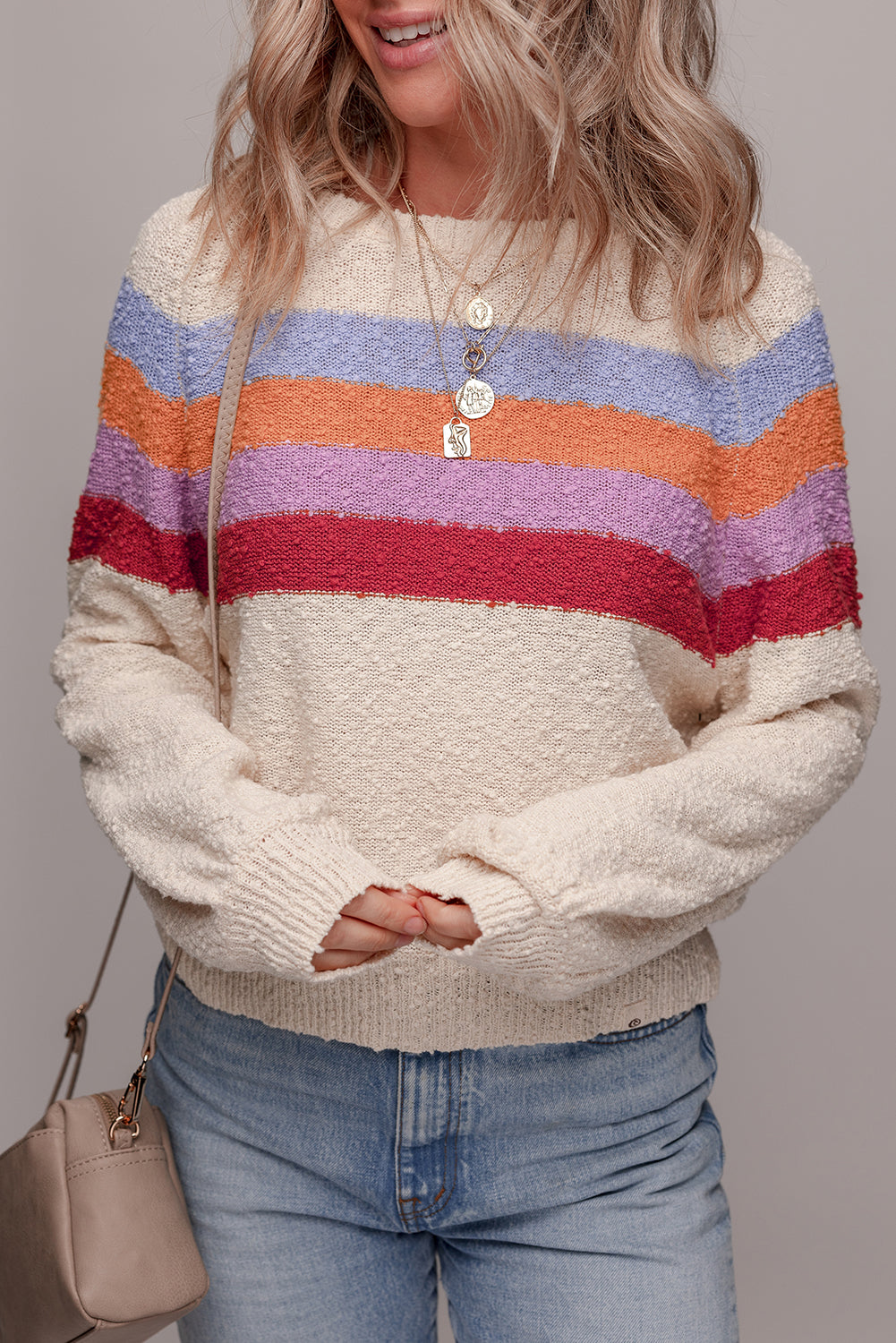 Jet Stream Striped Color Block Loose Sleeve Chic Sweater