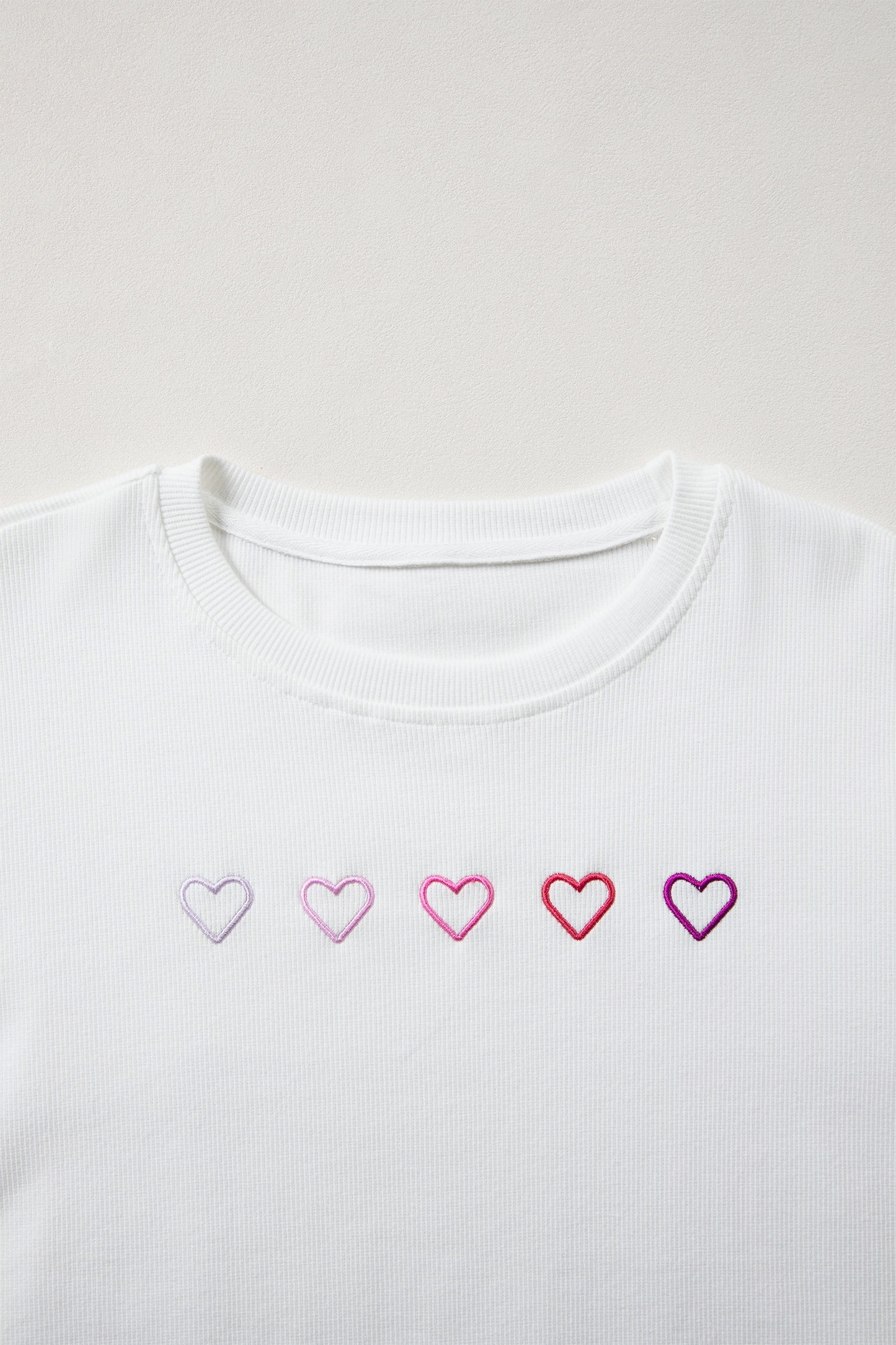 Pink 3d Ribbed XOXO Heart Embroidered Drop Shoulder Sweatshirt