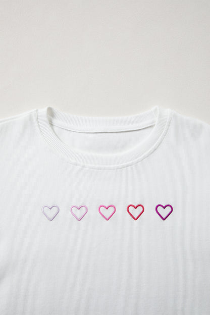 Pink 3d Ribbed XOXO Heart Embroidered Drop Shoulder Sweatshirt