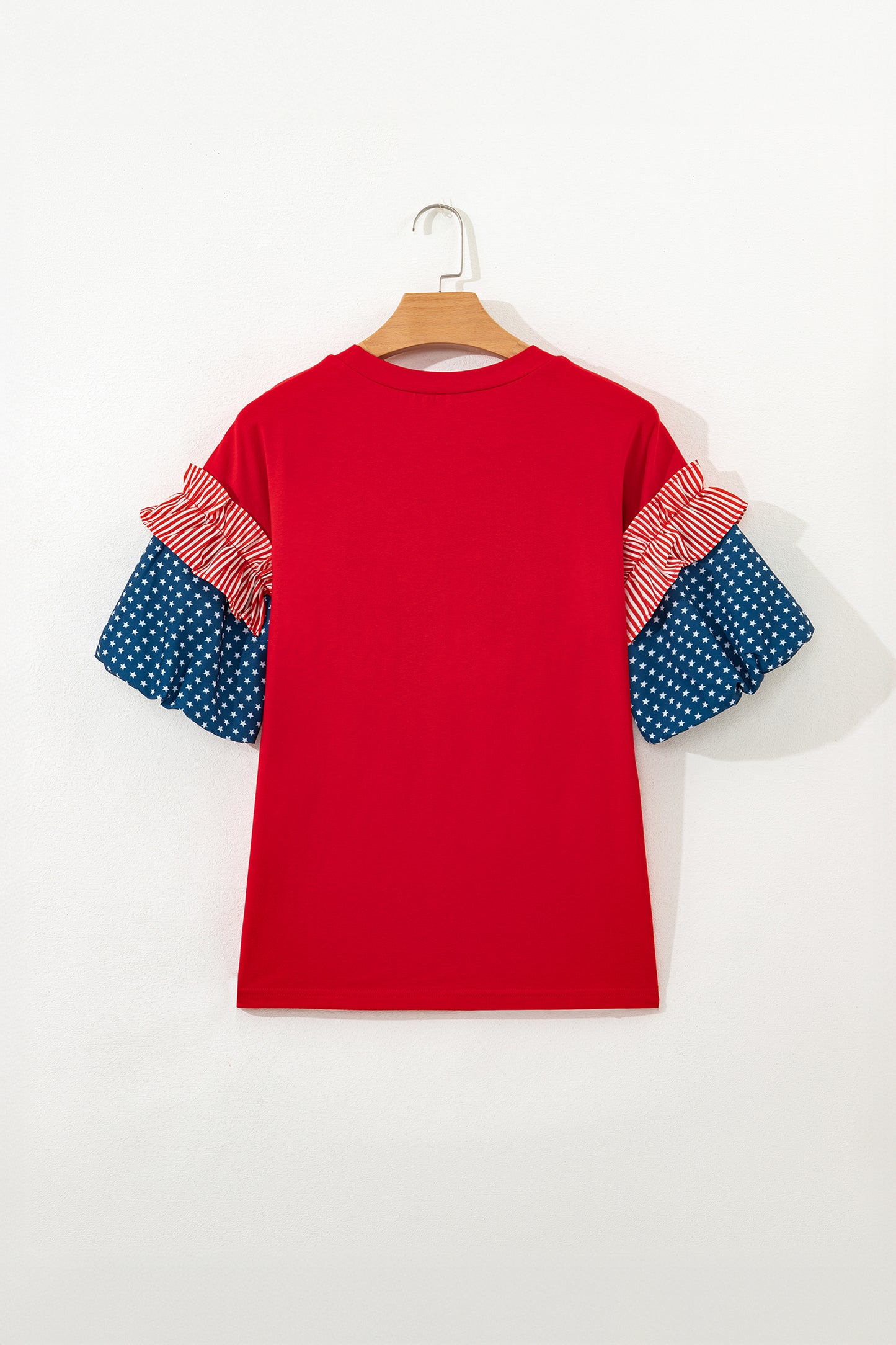 Fiery Red Stars Stripes Short Puff Sleeve Top