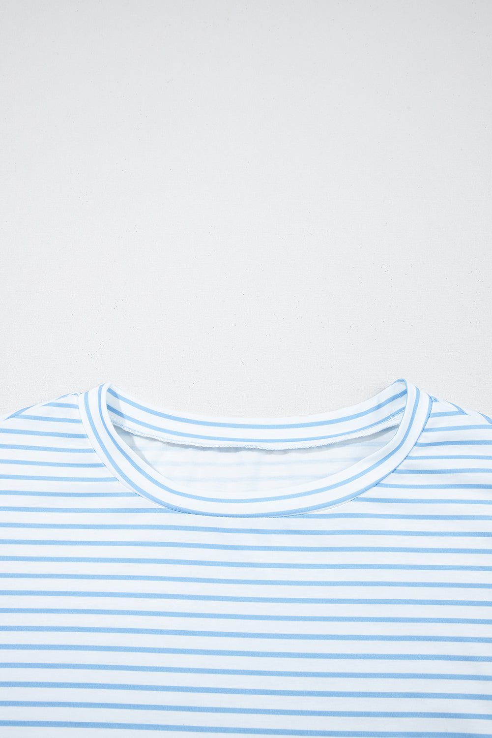 Sky Blue Stripe Floral Three Quarter Sleeves Patchwork Drop Shoulder Top