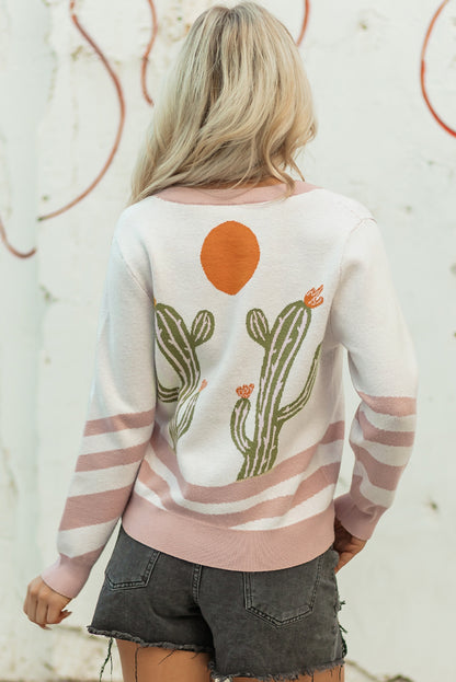 Apricot Desert Cactus Buttoned Front Sweater Cardigan