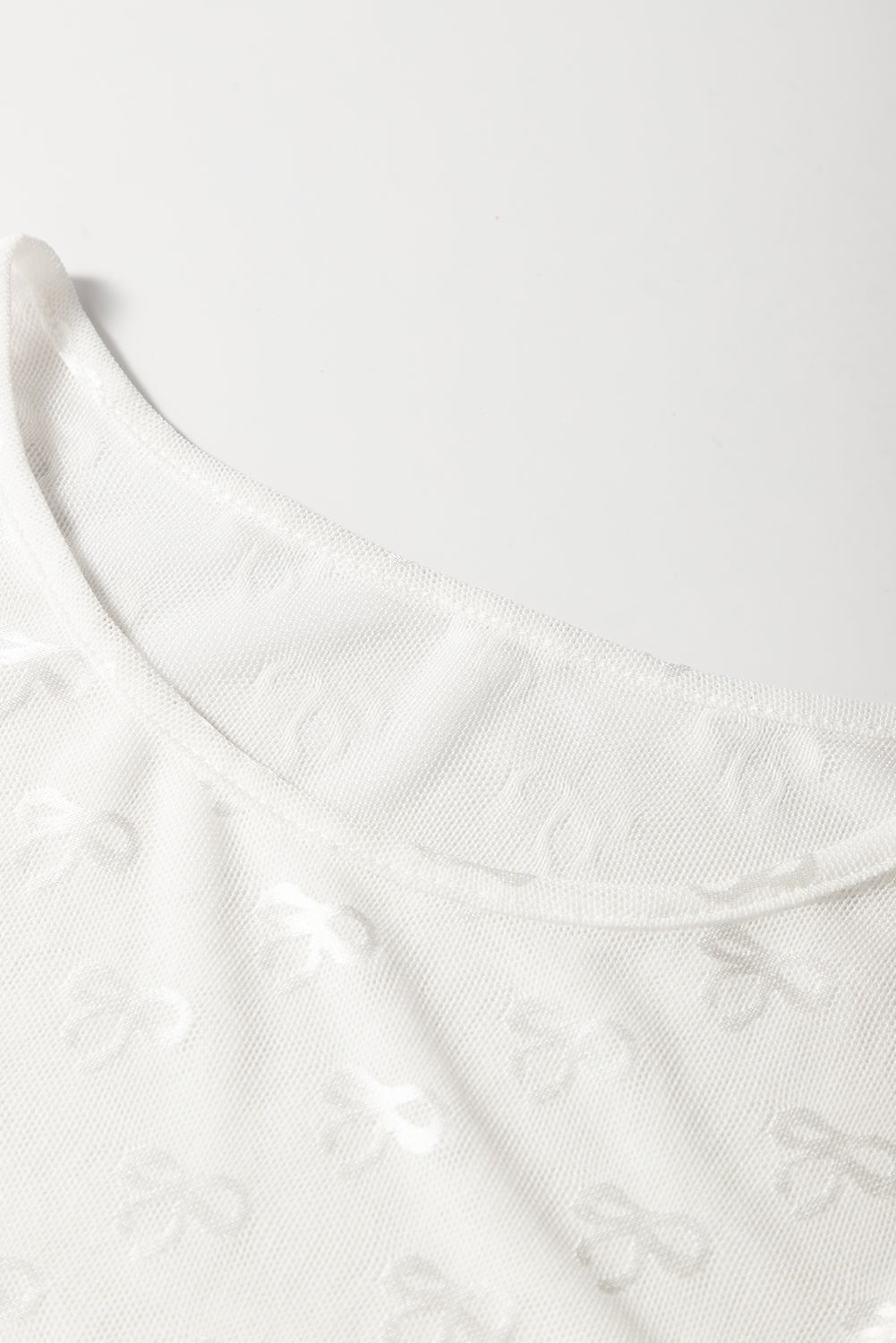 White Mesh Bow Pattern Long Sleeve Top