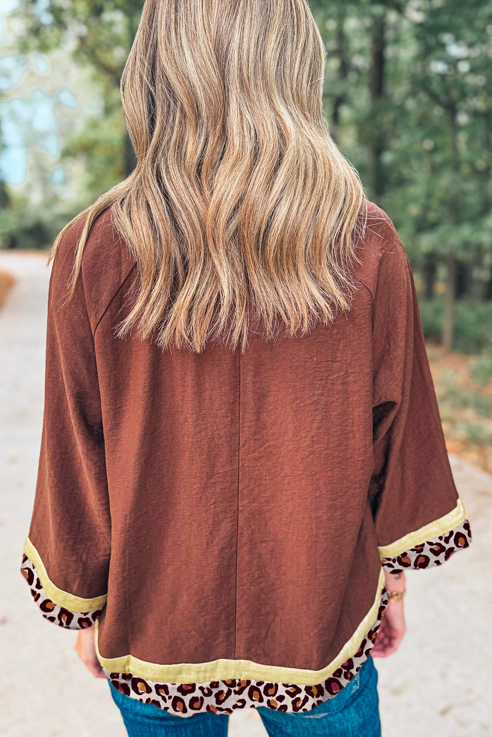 Clay Leopard Detail Loose Bracelet Sleeve Top