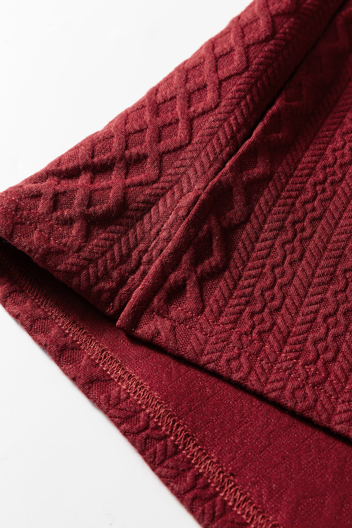 Racing Red Rhombus Textured Striped Patchwork Zip Neck Pullover Sweatshirt