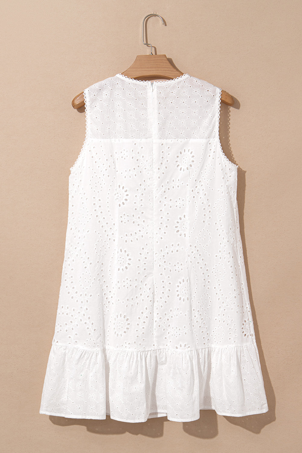 White Floral Eyelet Embroidered Sleeveless Shift Dress
