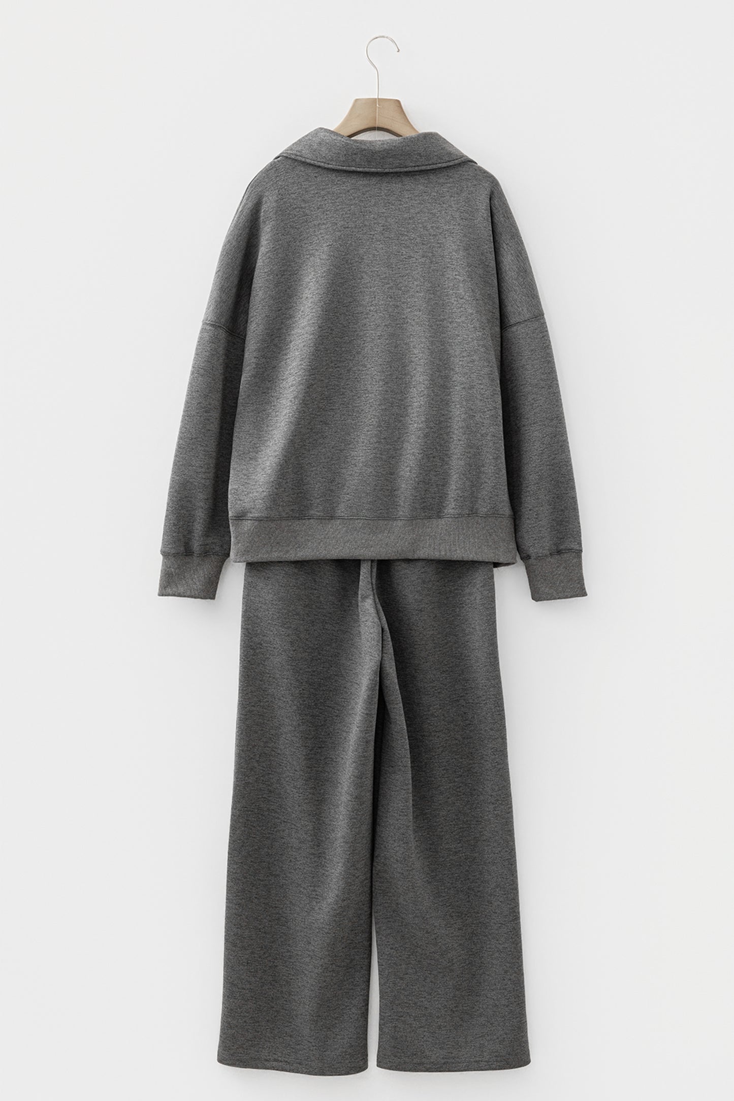 Medium Grey Collared V Neck Pullover Sweatshirt Sweatpants Set