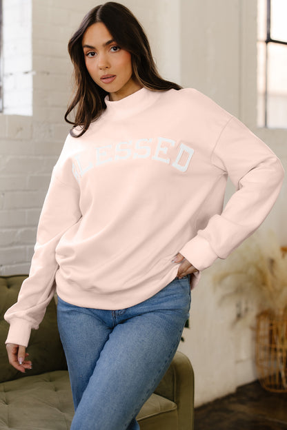 Apricot Pink Oversize Mock Neck Sweatshirt