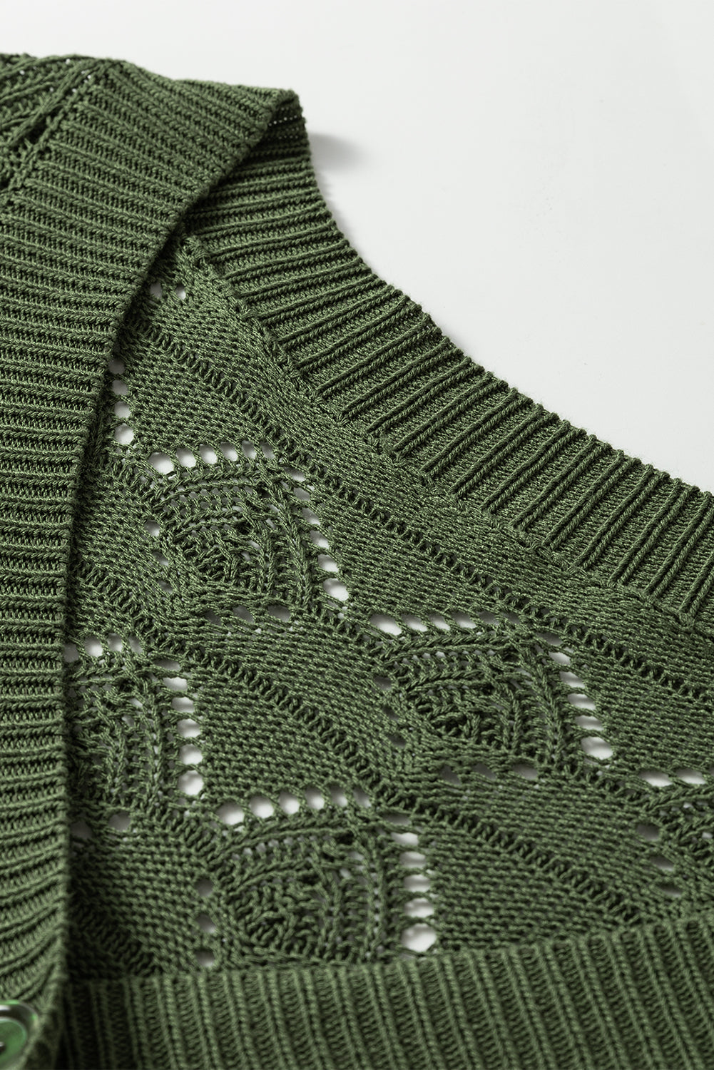 Green Lightweight Buttoned Front Crochet Cardigan