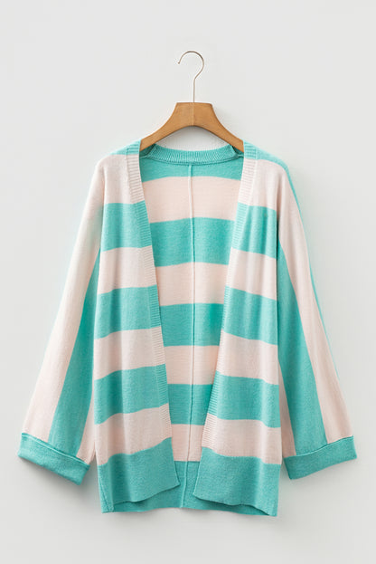 Iceland Blue Colorblock Knit Open Front Short Casual Cardigan