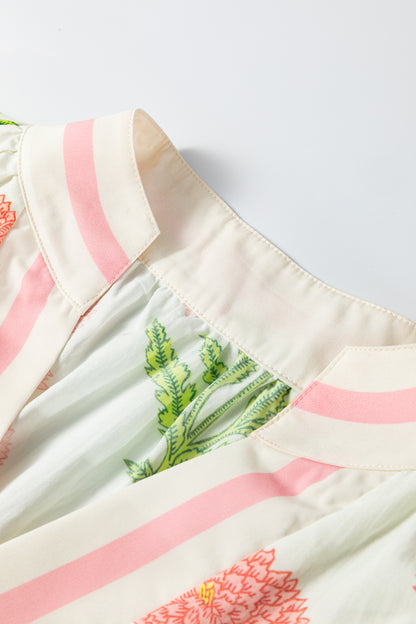 Casual Wild Flower Print V Neck 3/4 Sleeve Blouse