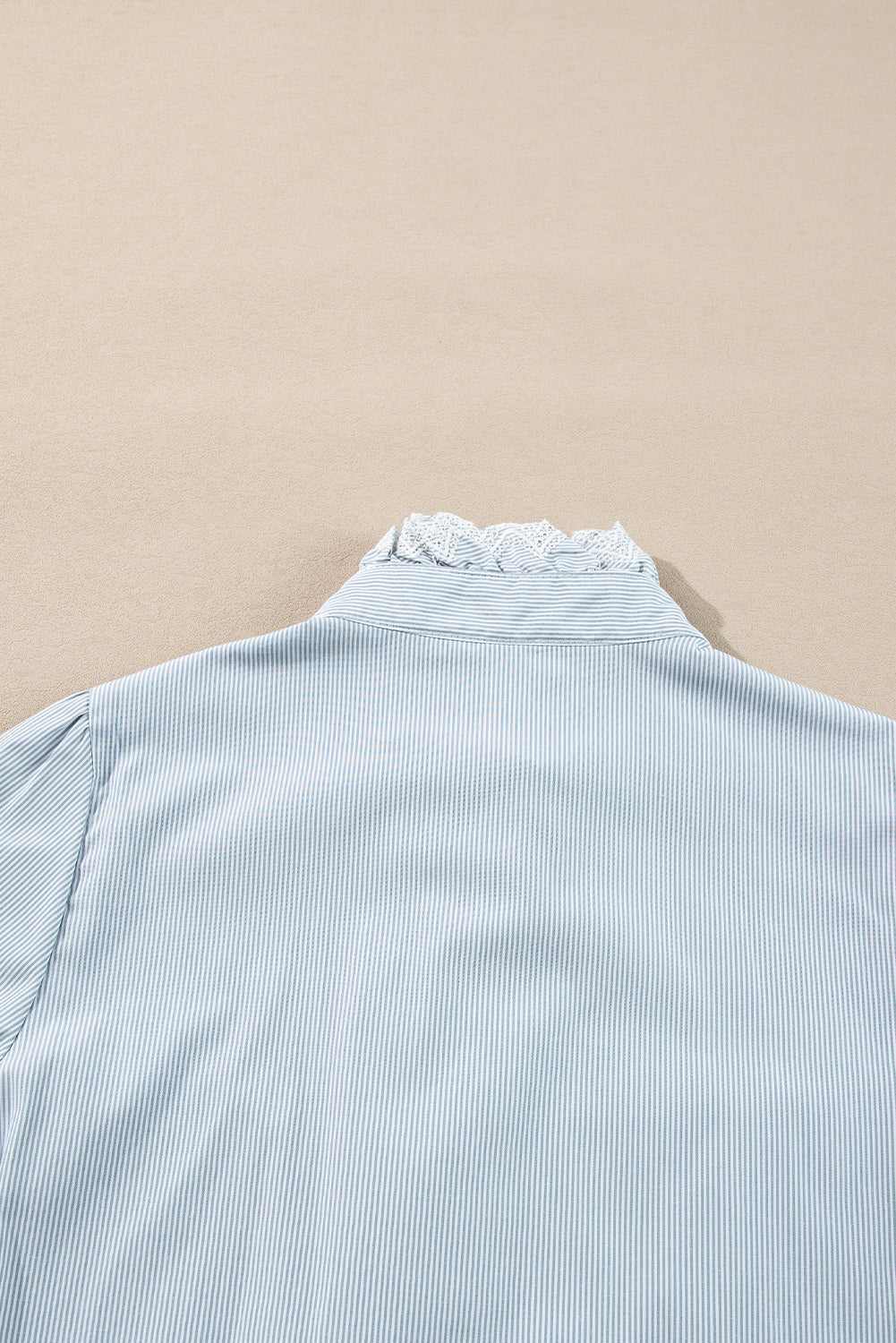 Sky Blue Stripe Frilled Trim Button Up Long Sleeve Shirt