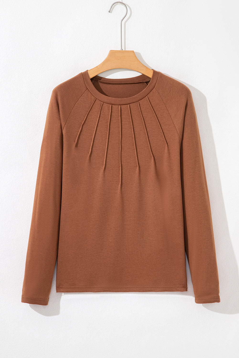 Cinnamon Solid Color Seam Detail Raglan Long Sleeve Top