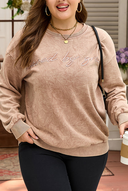 DUNE saved by grace Embroidered Mineral Wash Plus Size Sweatshirt