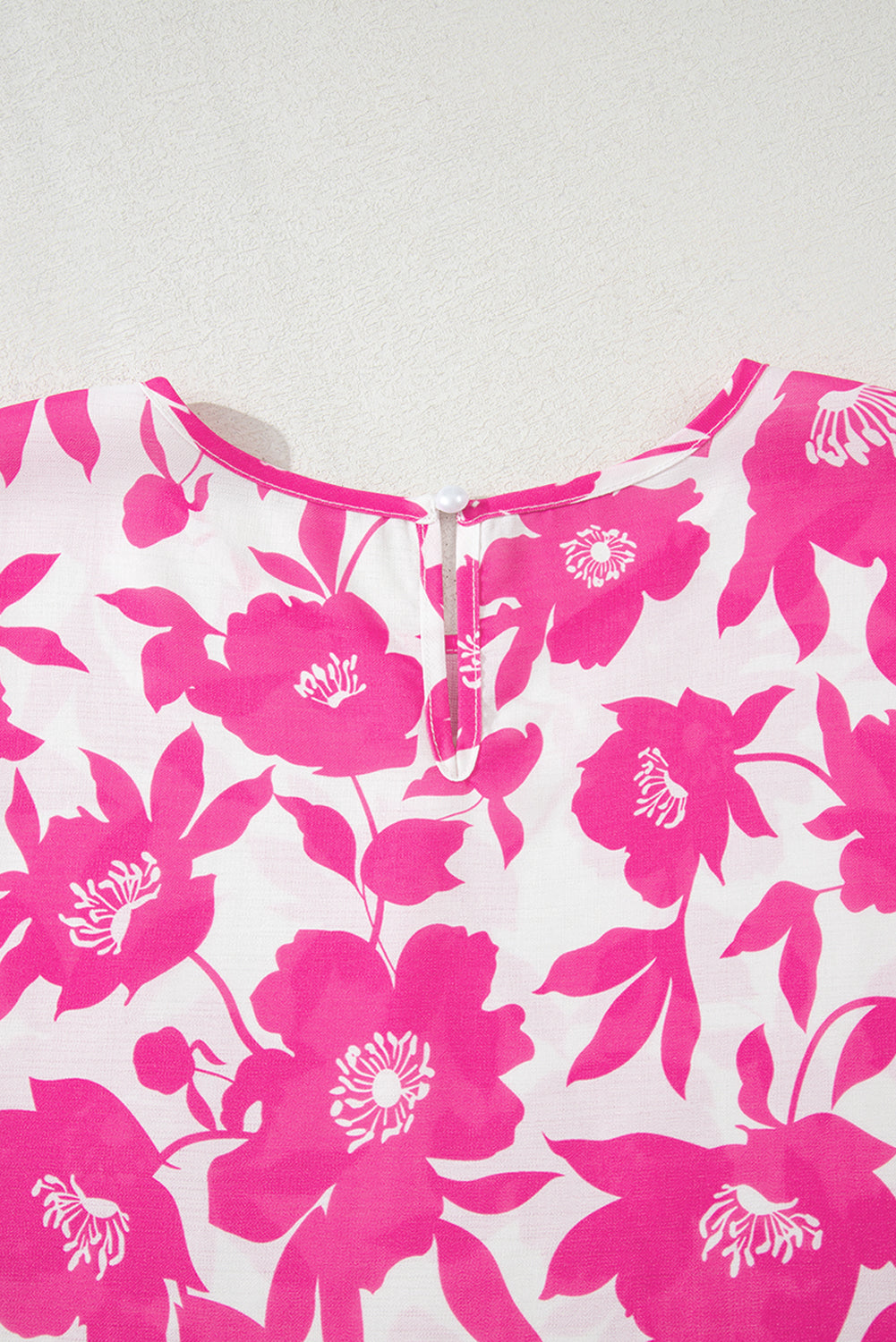 Pink Floral Printed Ruffled Short Sleeve Round Neck Loose Blouse