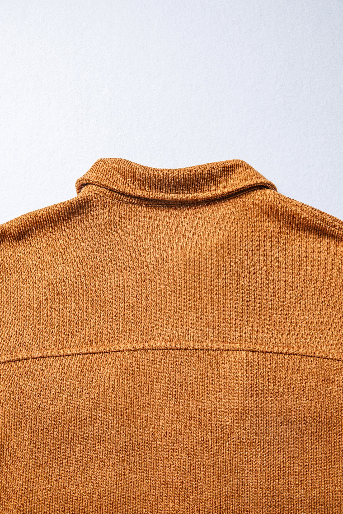 Russet Orange Flap Pocket Textured Knit Solid Color Casual Shacket