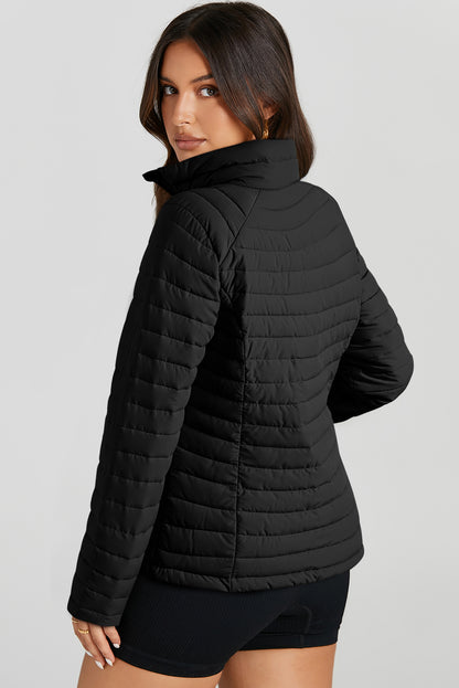 Silvery Solid Color Quilted Zip-up Puffer Jacket
