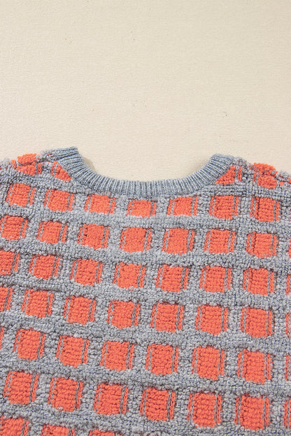 Pink Checkered Oversized Side Slit Sweater