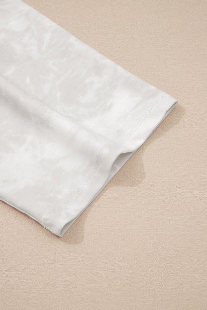 Beige Vintage Tie Dye Bracelet Sleeve Drawstring Elastic Waist 2pcs Short Set