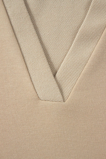 Parchment Striped Raglan Sleeve Notched Neck Raw Edge Plus Size Jumper