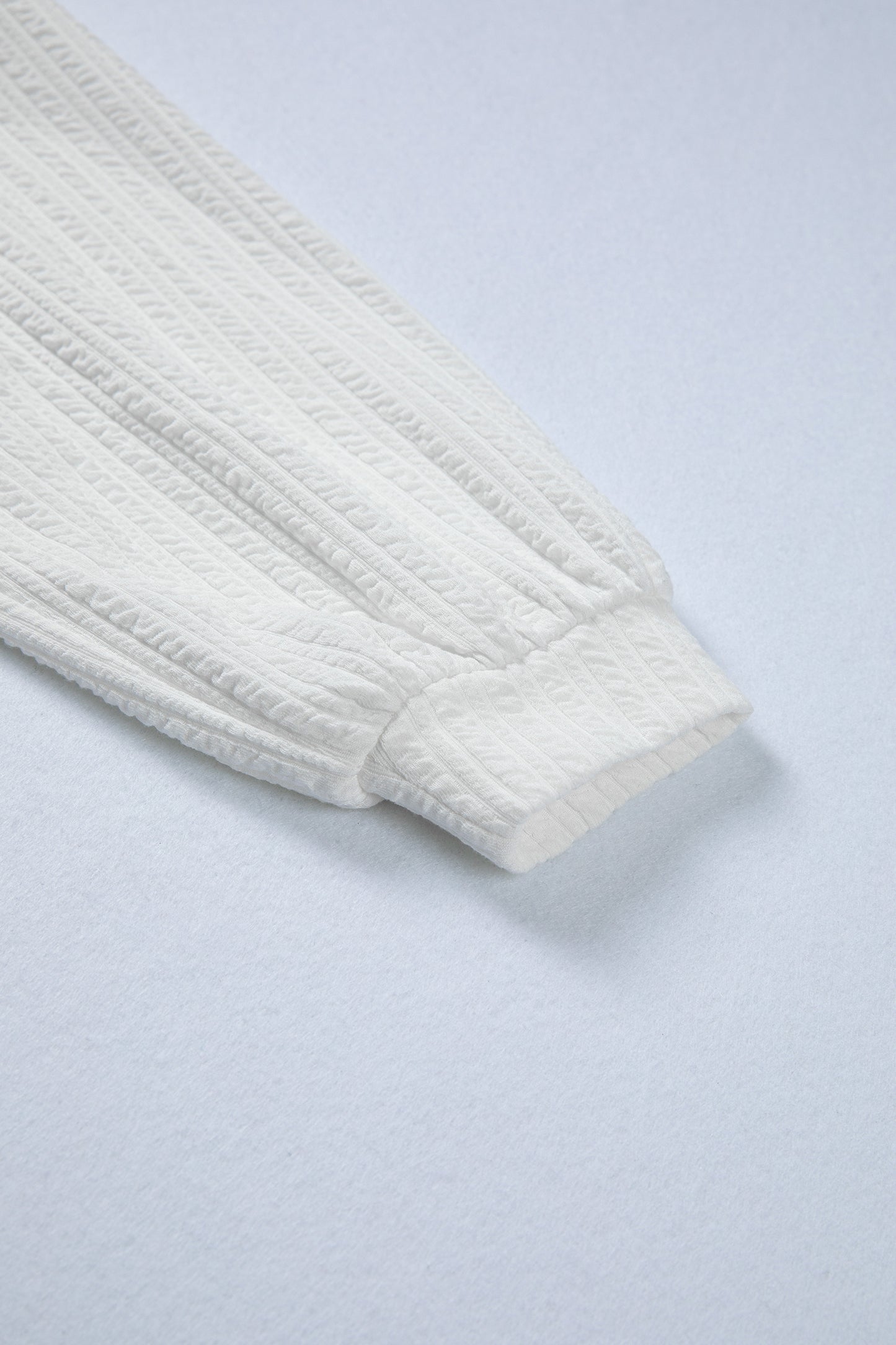 White Solid Color Textured Drop Shoulder Long Sleeve Peplum Top