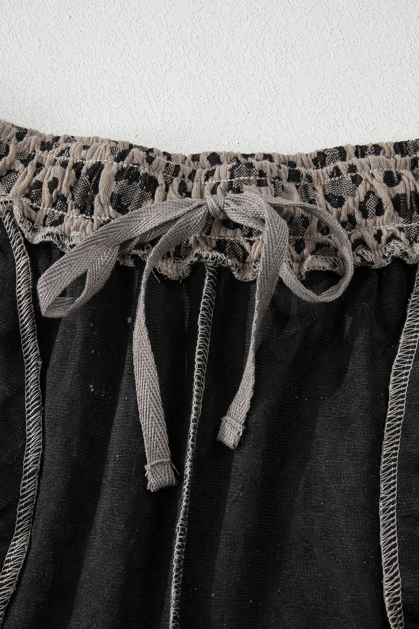 Khaki Jacquard Leopard Half Sleeve Jumper Wide Leg Pant Set