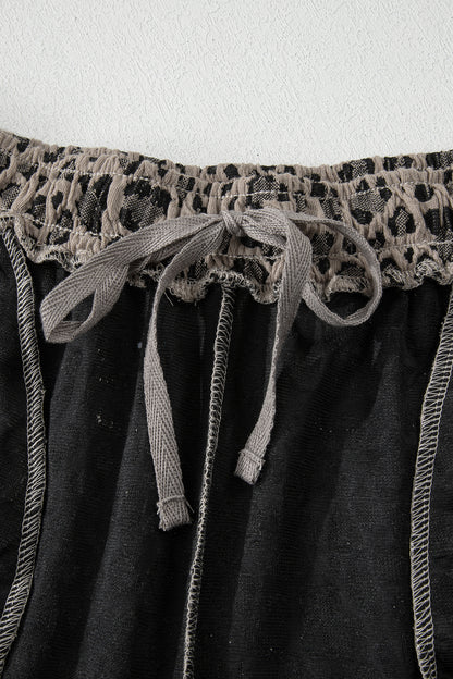 Khaki Jacquard Leopard Half Sleeve Jumper Wide Leg Pant Set