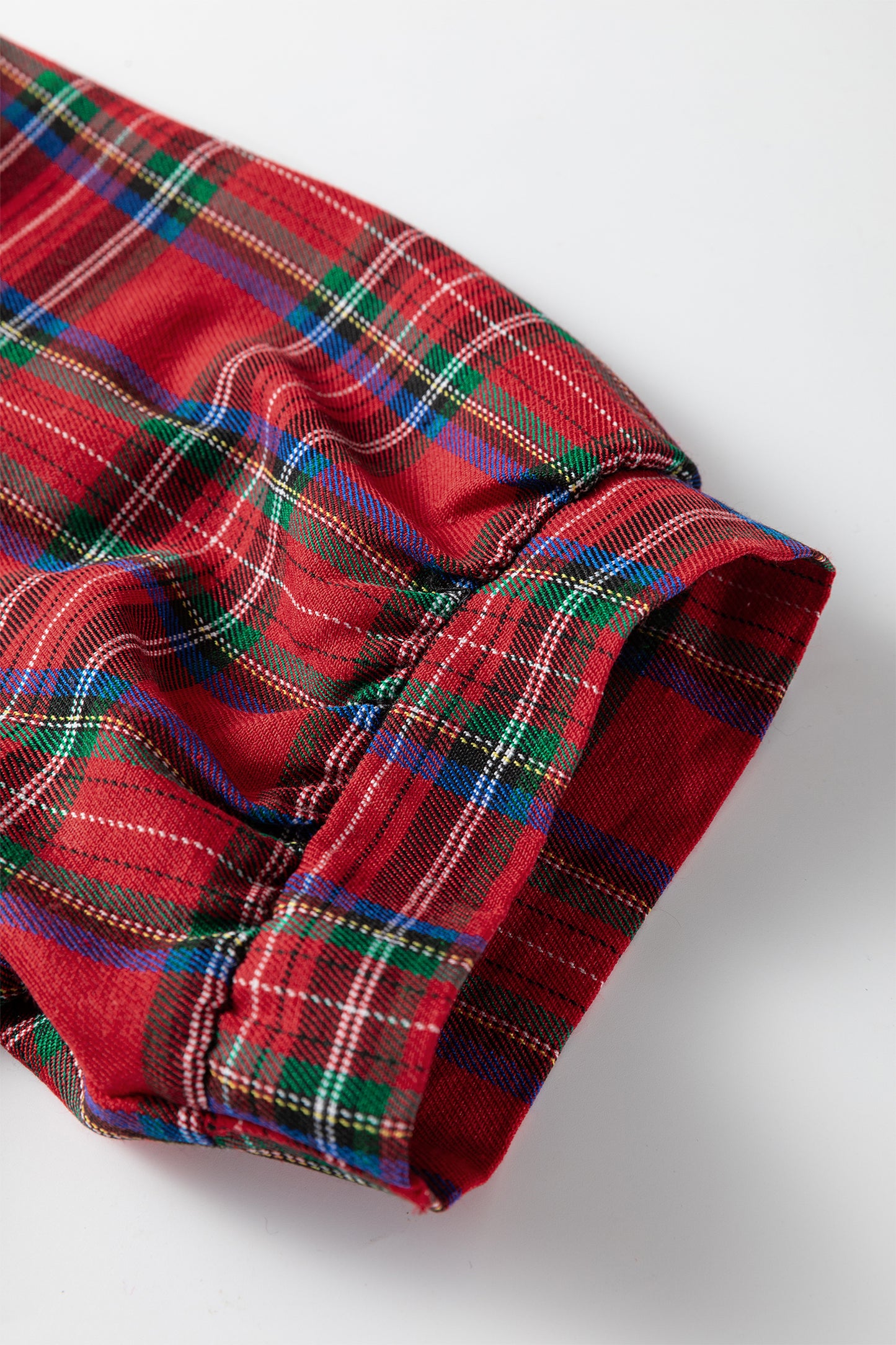 Red Plaid Print Contrast Trim V Neck Short Sleeve Blouse