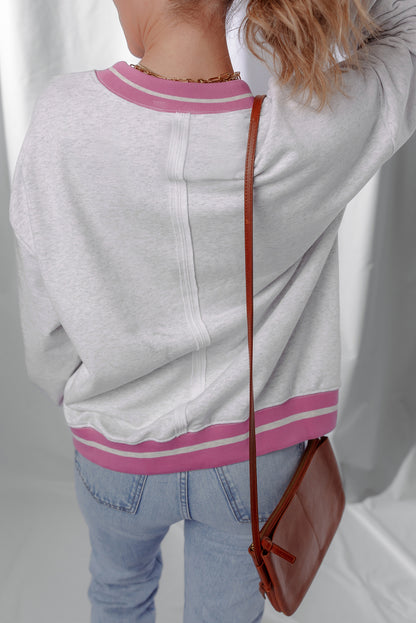 Gray Flower Patch Contrast Trim Crew Neck Sweatshirt