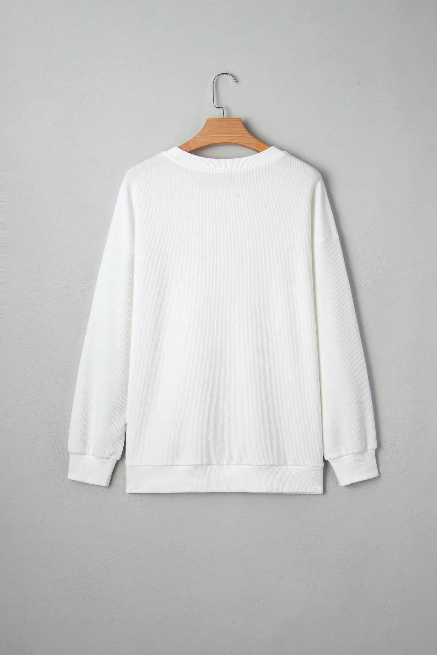 White Merry Tinsel Letter Embroidery Ribbed Drop Shoulder Sweatshirt