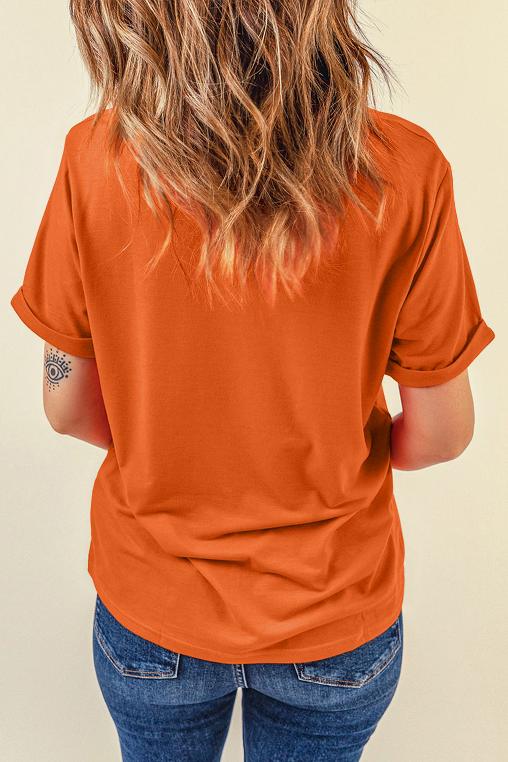 Orange Casual Plain Crew Neck Tee