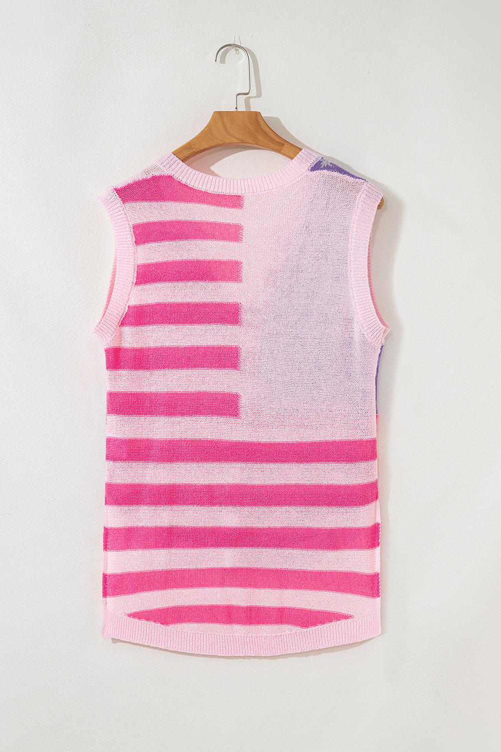 Pink Stripe USA Flag Notched Neckline Loose Sweater Vest