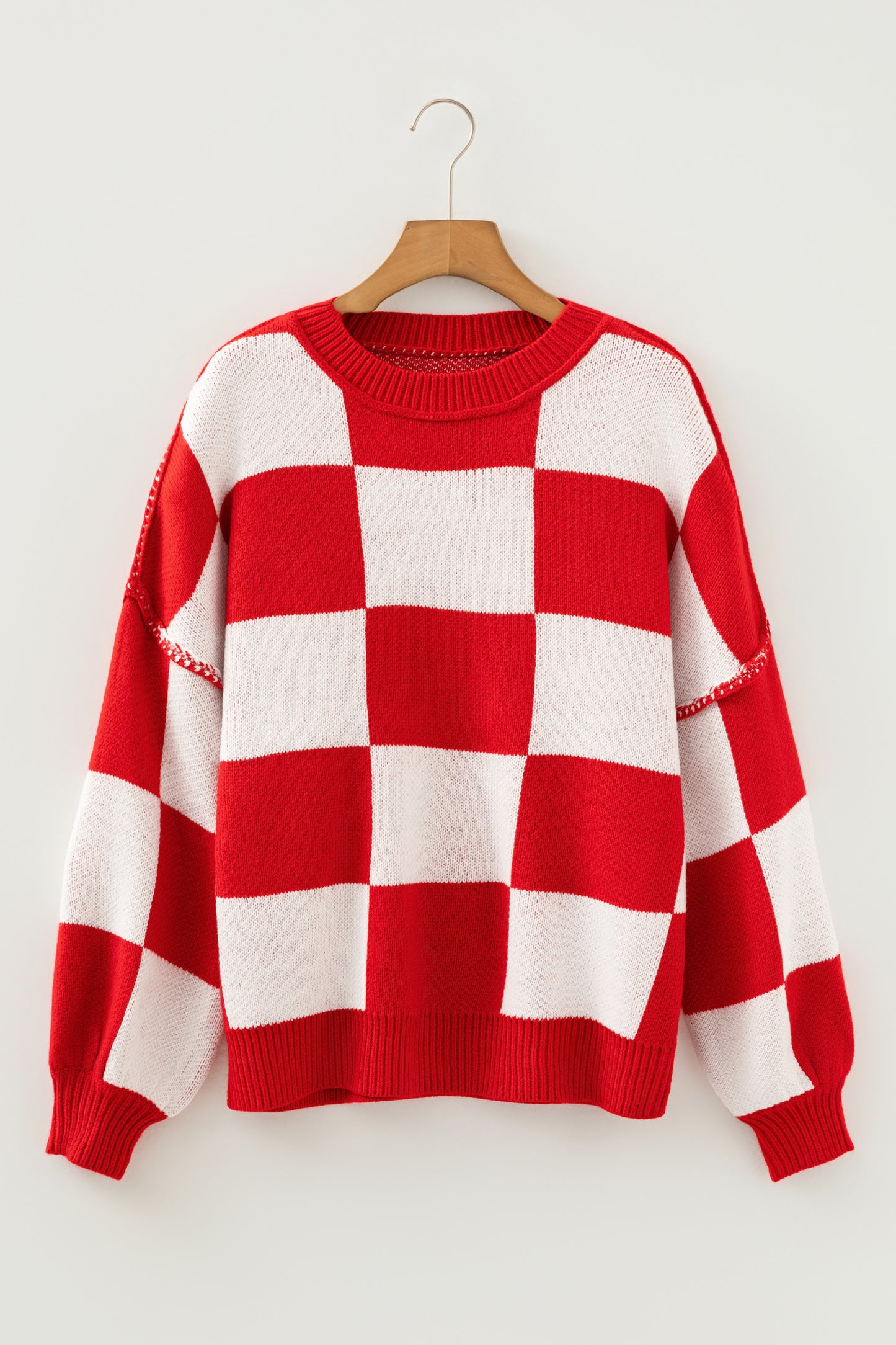 Green Checkered Bishop Sleeve Sweater