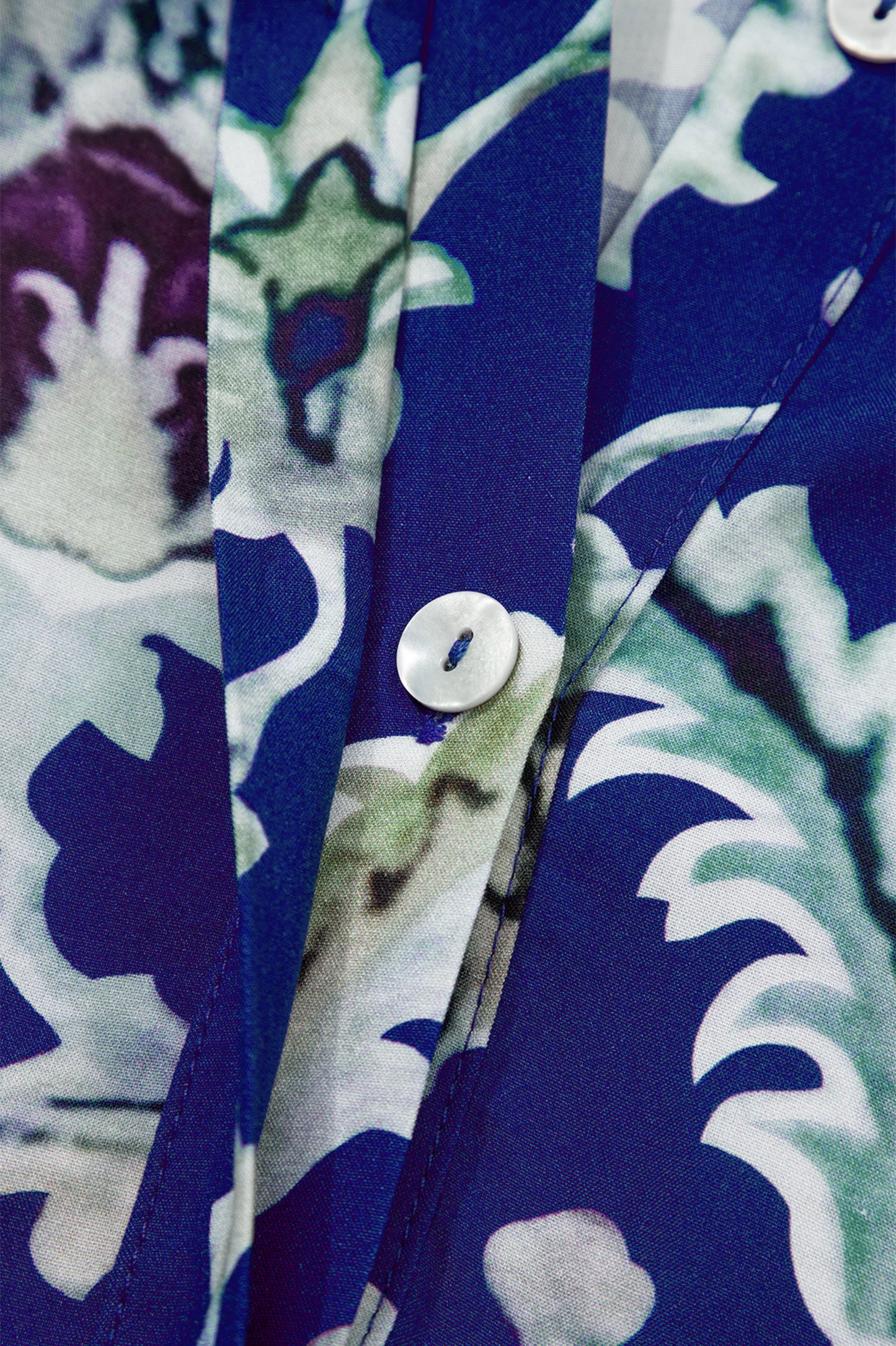 Blue Wild Floral Print Frilled Collar Half Sleeve Long Dress