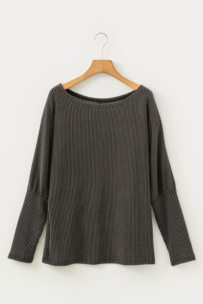 Carbon Grey Twisted Ribbed Dolman Long Sleeve Top