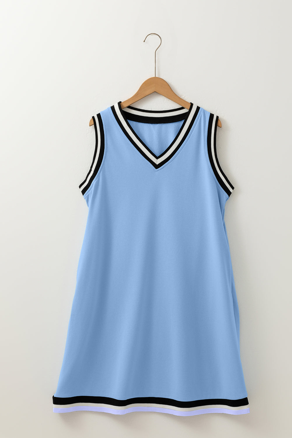 Myosotis Color Contrast Trim V Neck Shift Sleeveless Mini Dress