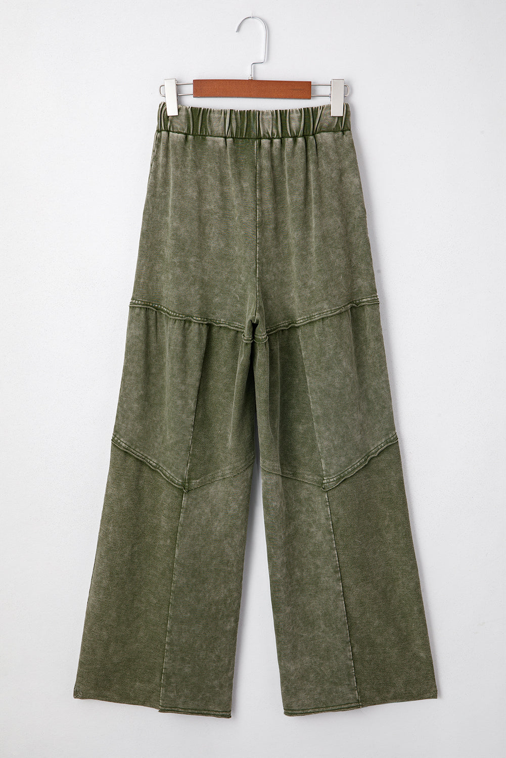 Vineyard Green Mineral Wash Tiered Wide Leg Patchwork Drawstring Pants