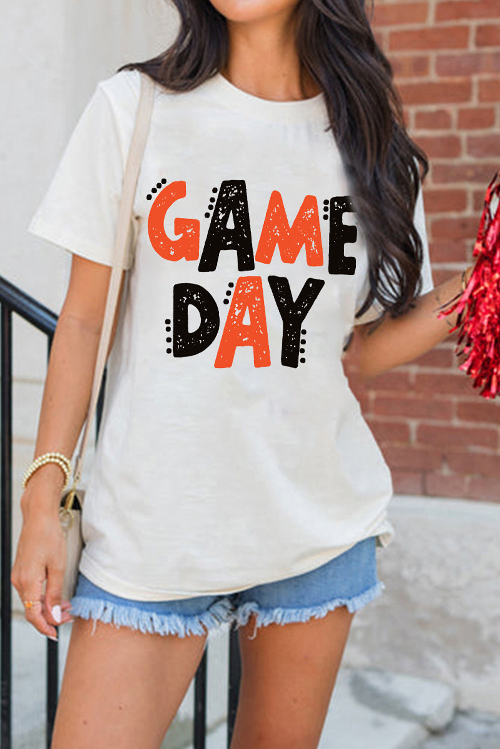 White GAME DAY Funny Letter Printed Casual Tee