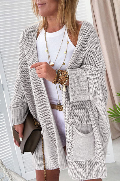 Pink Oversized Fold Over Sleeve Open Front Cardigan
