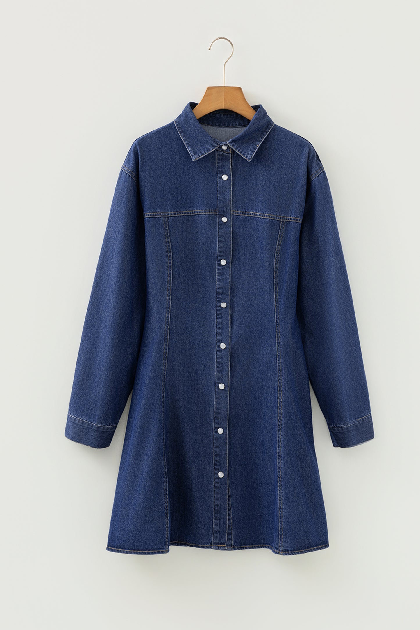 Ashleigh Blue Denim Shirt Collar Long Sleeve Flared Mini Dress