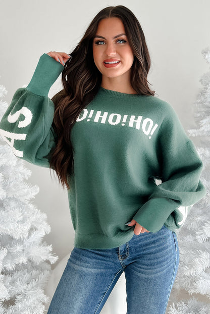 Fiery Red HO HO HO MERRY CHRISTMAS Drop Shoulder Loose Sweater