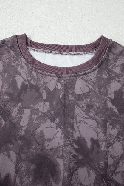 Brown Abstract Woodland Camo Print Baggy Pullover Drawstring Shorts Set