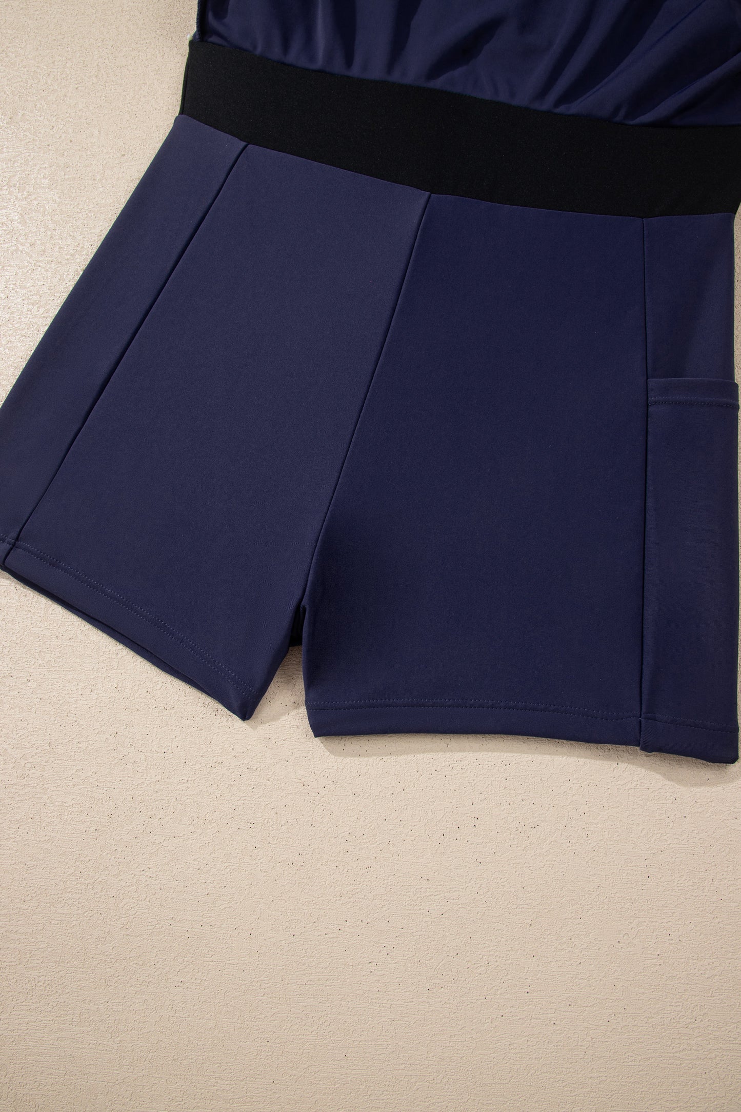 Navy Blue Contrast Edge Ruffled High Waist One Piece Swim Dress